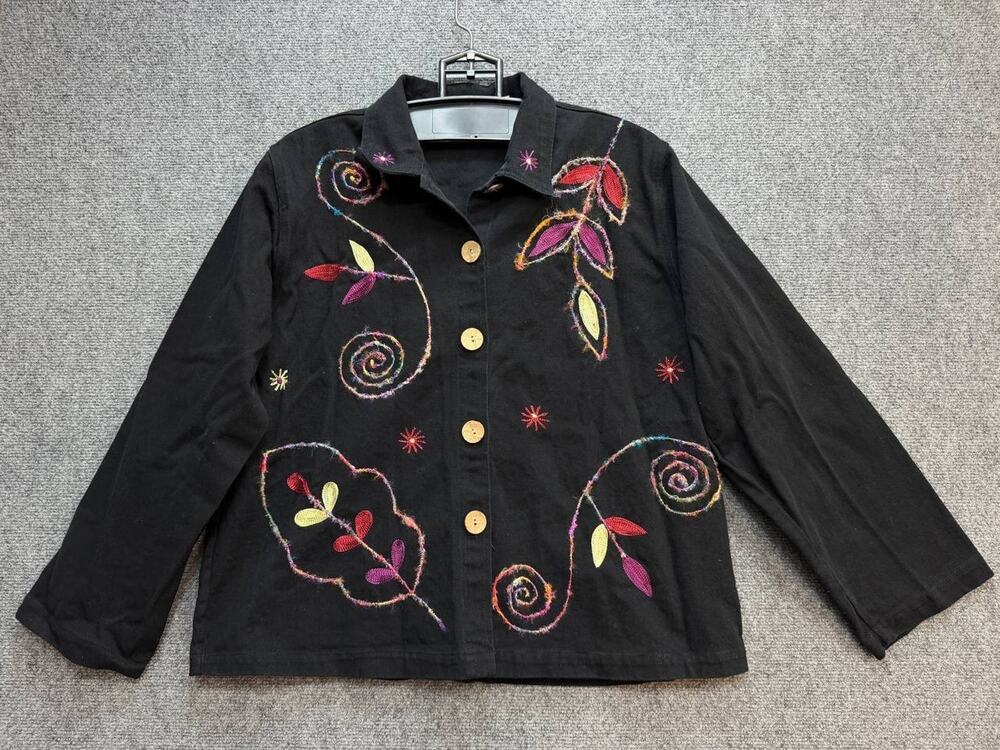 New Directions XL Black Embroidered Jacket Floral Button Front India